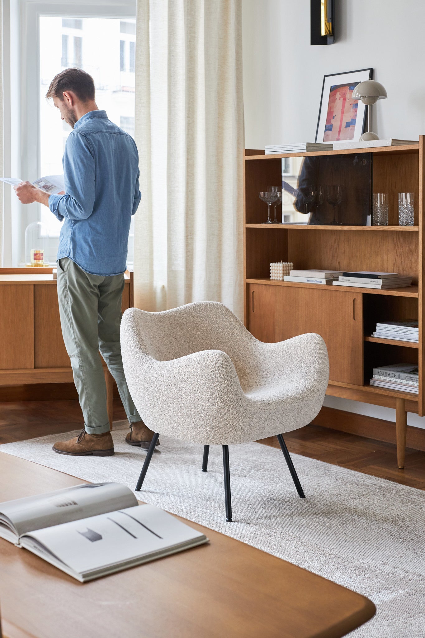 RM58 SOFT ARMCHAIR – Beige in Boucle Creme Fabric