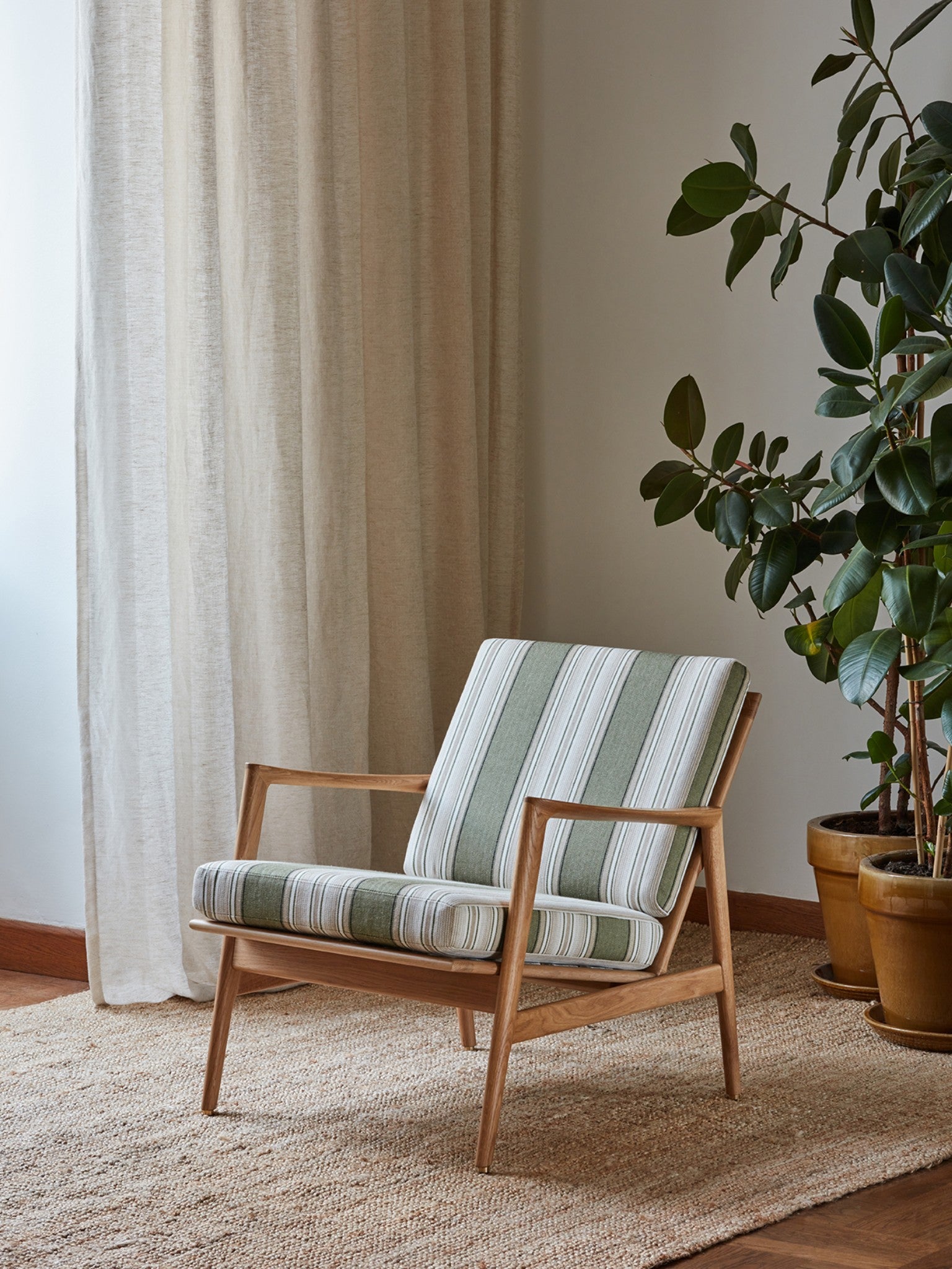 STEFAN LOUNGE CHAIR in Aveiro Olive Casamance Fabric