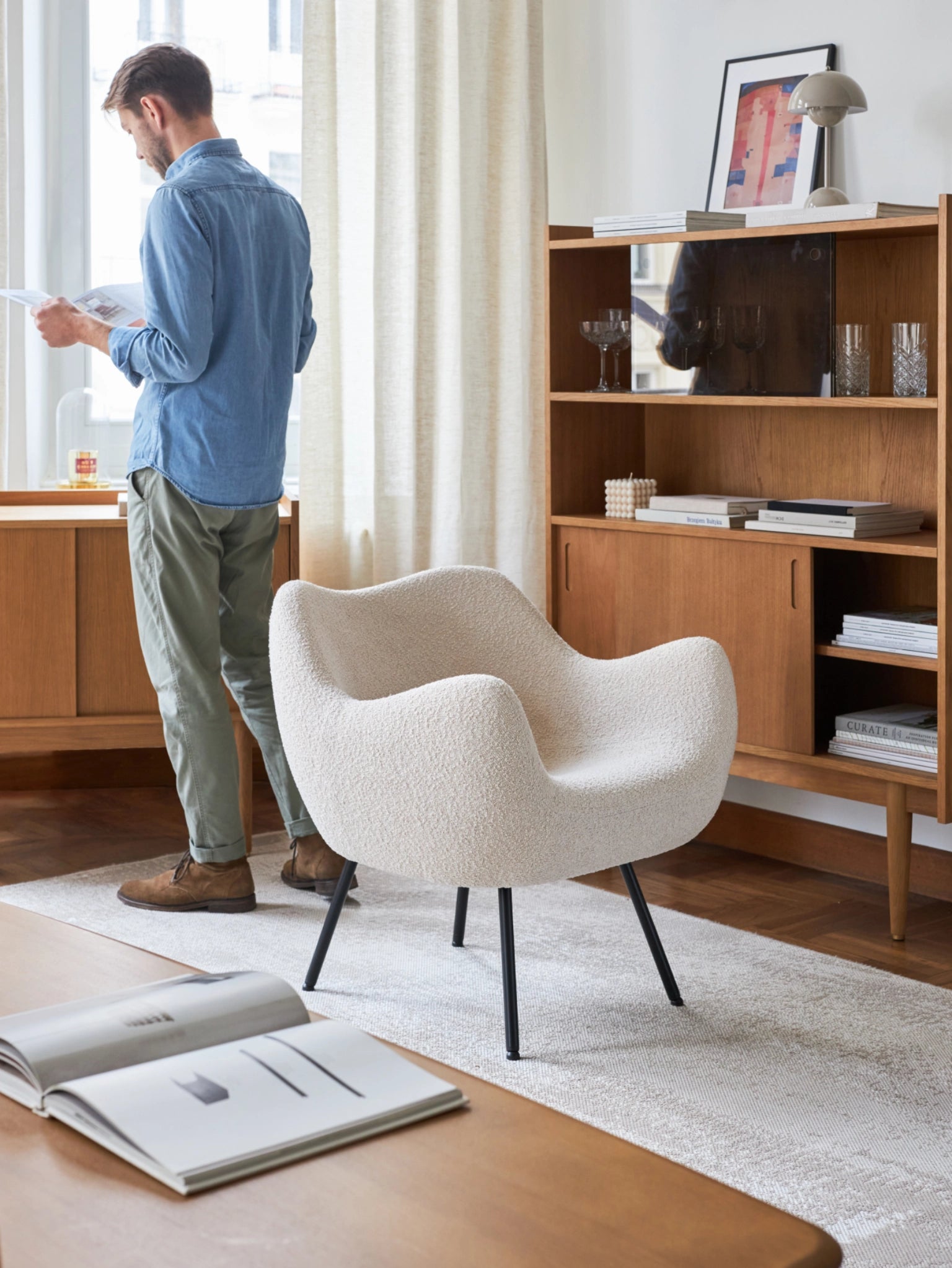 RM58 SOFT ARMCHAIR – Yellow in Boucle Mustard Fabric