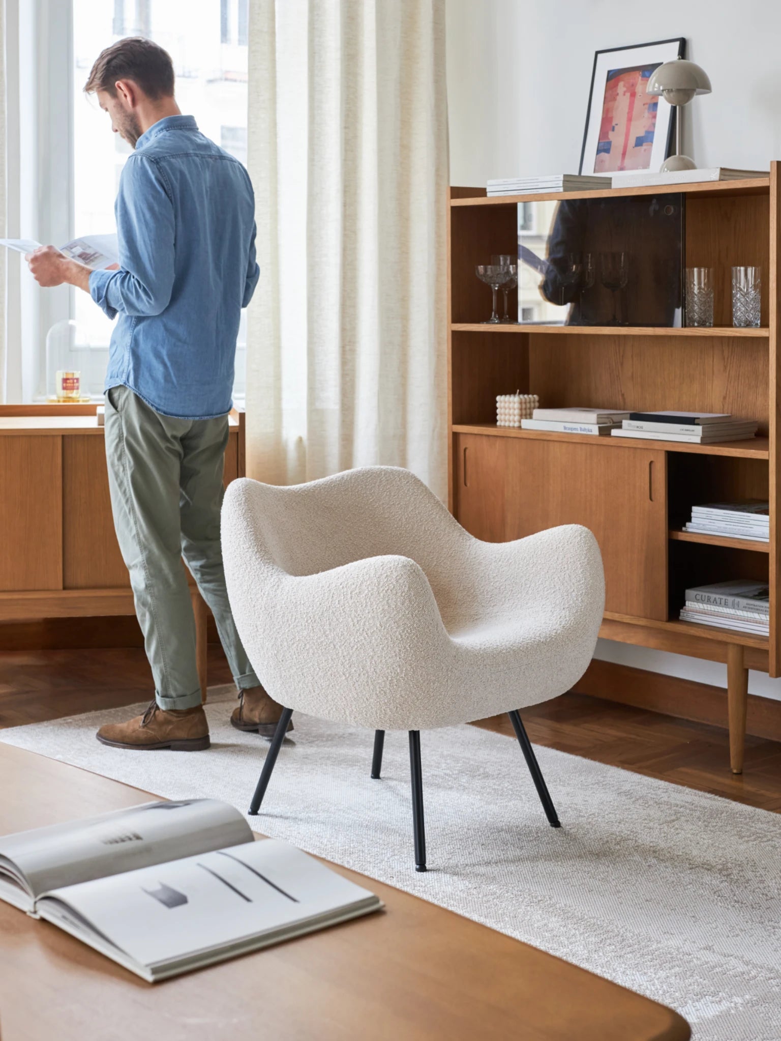 RM58 SOFT ARMCHAIR – Beige in Boucle Creme Fabric